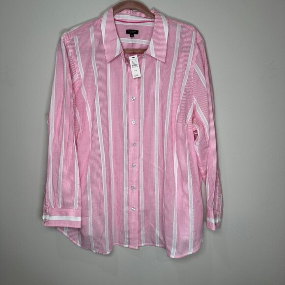 Talbots Button Down Shirt Womens Size 3XP Lightweight Pink White Stripe NWT - Picture 1 of 8